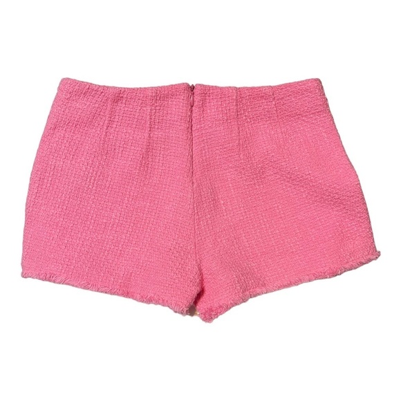 Zara Bouclé-Shorts Gold Zipper Closure XS Pink Structured Tweed Fringe Trim - Picture 3 of 7